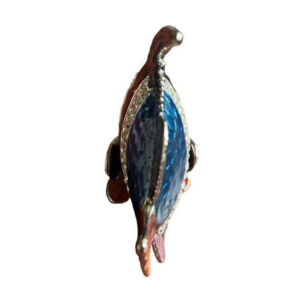 DZ Rhinestone Fish Trinket Box Blue & Burgundy Decorative Jewelry Storage - Picture 3 of 8
